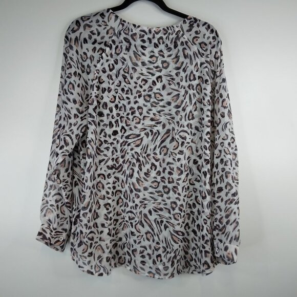 Cabi 5337 Glamour Blouse Off White Leopard Print Top Size L - Picture 7 of 11